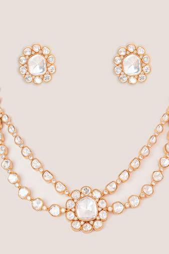Gold plated kundan layered necklace set