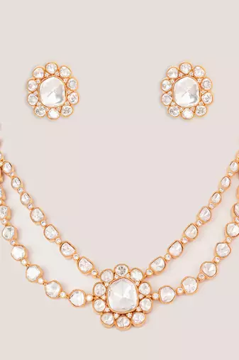 Gold plated kundan layered necklace set
