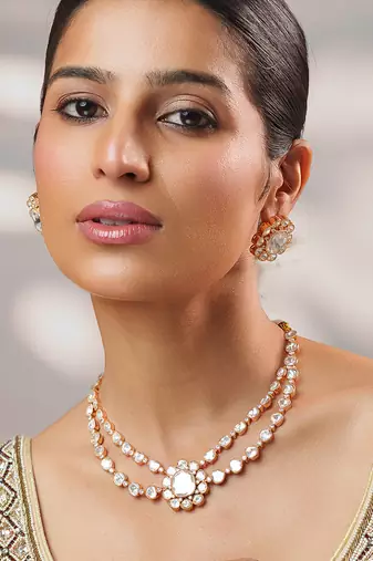 Gold plated kundan layered necklace set