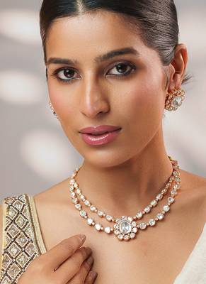 Gold plated kundan layered necklace set 3