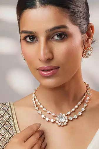 Gold plated kundan layered necklace set