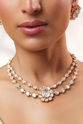 Gold plated kundan layered necklace set