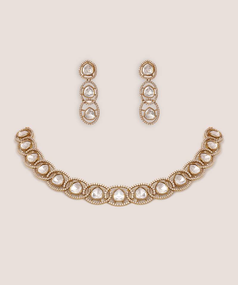 Two tone Plated kundan necklace set