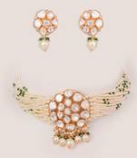Gold plated kundan pearl choker necklace set