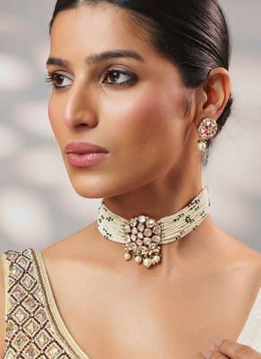 Gold plated kundan pearl choker necklace set 2