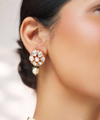 Gold plated kundan pearl choker necklace set 5