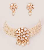 Gold plated kundan pearl choker necklace set