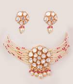 Gold plated kundan pearl choker necklace set