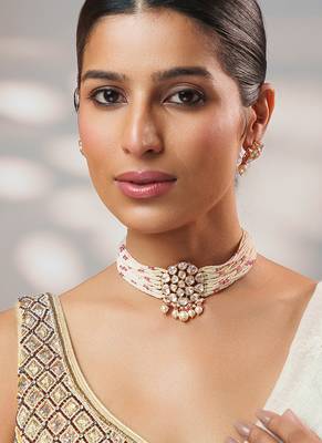 Gold plated kundan pearl choker necklace set 2