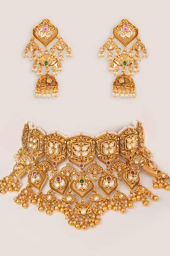 Gold plated kundan necklace set