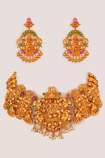Gold plated temple choker necklace set