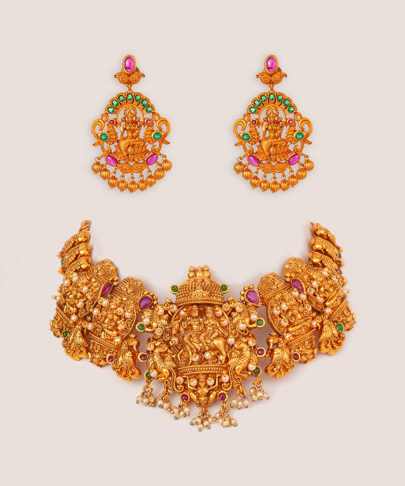 Gold plated temple choker necklace set