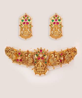 Gold plated temple choker necklace set 1