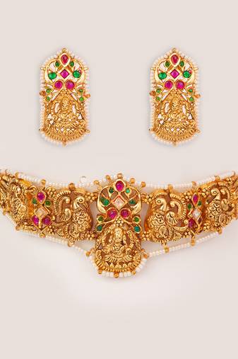 Gold plated temple choker necklace set