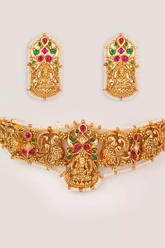 Gold plated temple choker necklace set