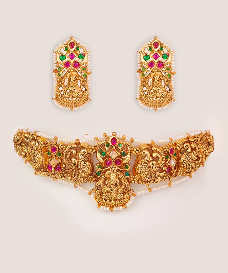 Gold plated temple choker necklace set