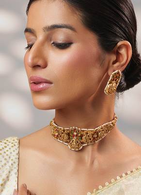 Gold plated temple choker necklace set 2