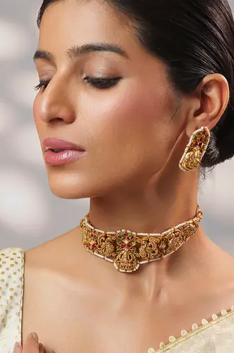 Gold plated temple choker necklace set