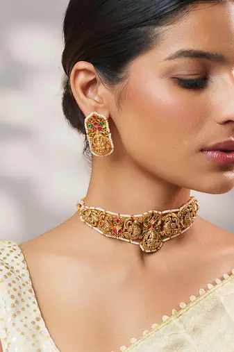 Gold plated temple choker necklace set