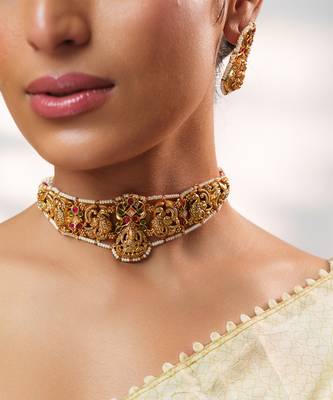 Gold plated temple choker necklace set 4