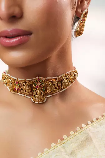 Gold plated temple choker necklace set