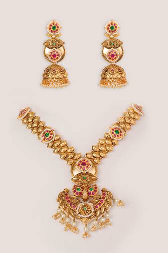 Gold plated kundan Temple necklace set