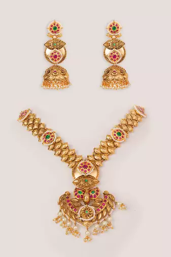 Gold plated kundan Temple necklace set