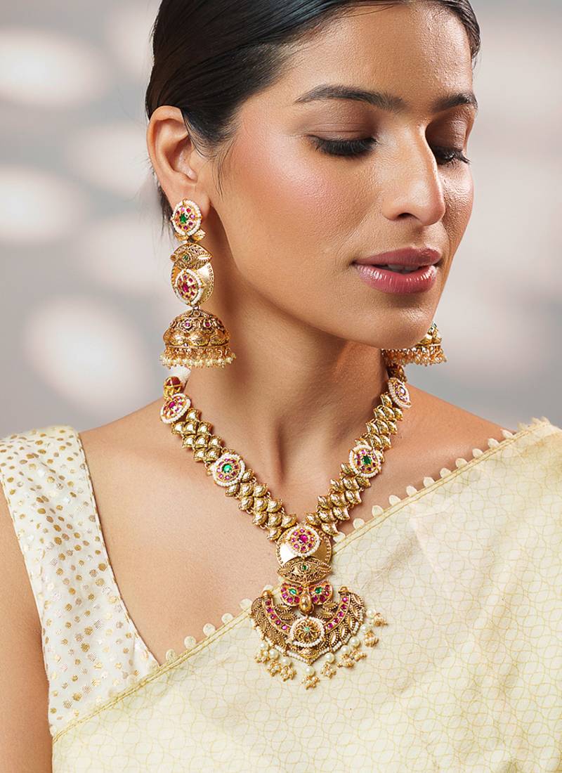 Gold plated kundan Temple necklace set