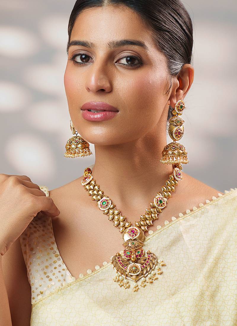 Gold plated kundan Temple necklace set