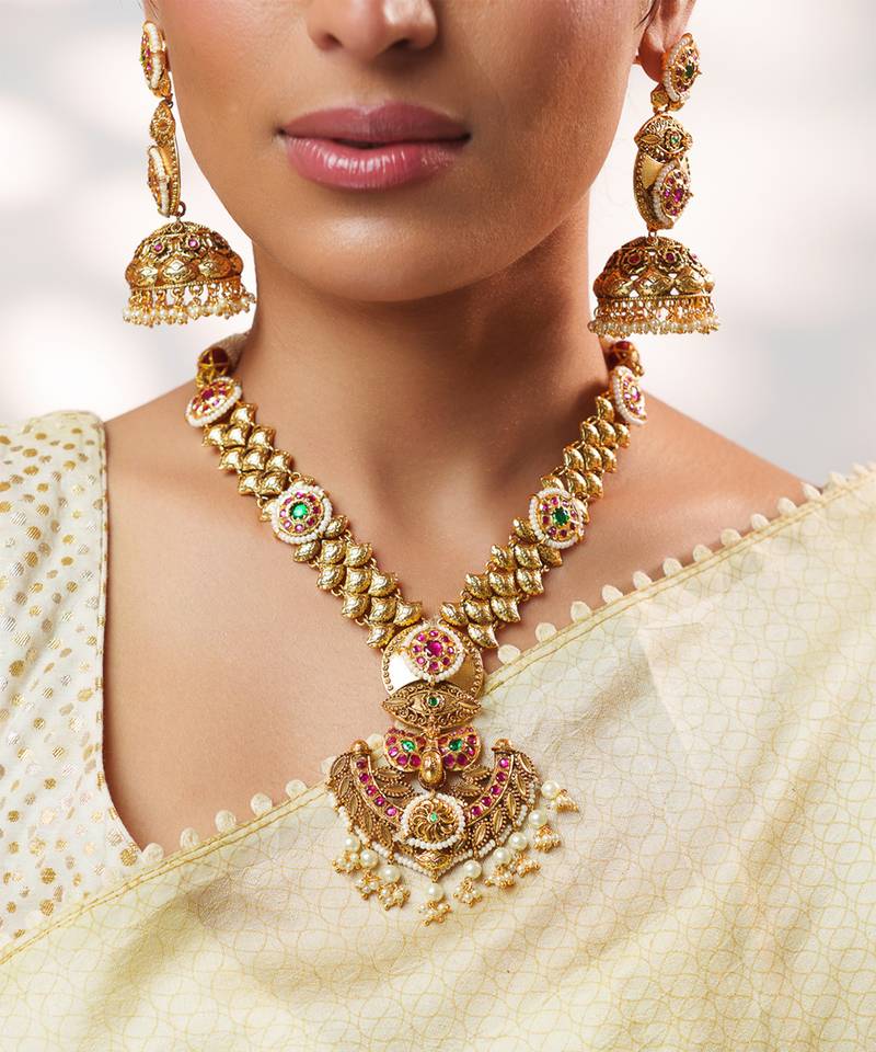 Gold plated kundan Temple necklace set
