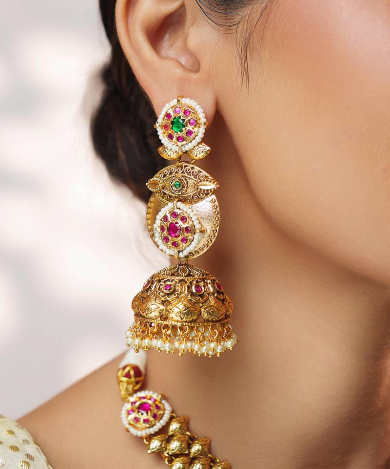Gold plated kundan Temple necklace set