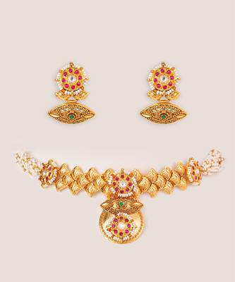 Gold plated temple choker necklace set 1