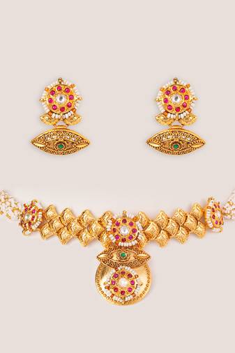 Gold plated temple choker necklace set