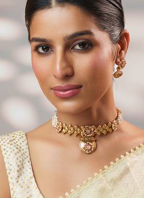 Gold plated temple choker necklace set 2