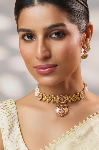 Gold plated temple choker necklace set