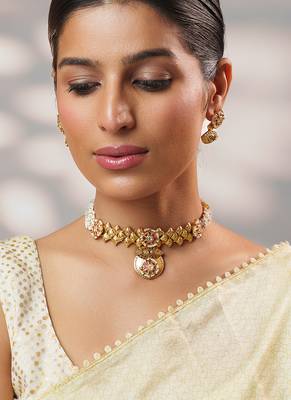Gold plated temple choker necklace set 3