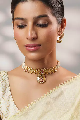 Gold plated temple choker necklace set