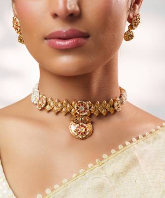 Gold plated temple choker necklace set 4