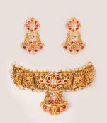 Gold plated kundan Temple choker necklace set