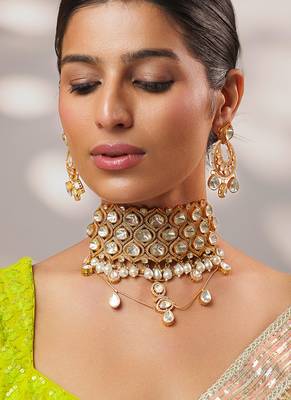 Gold plated kundan choker necklace set 2