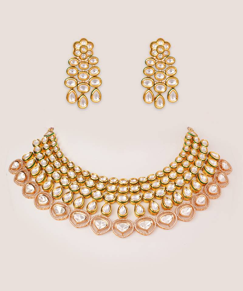 Gold plated kundan necklace set