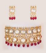 Gold plated kundan red stones choker necklace set