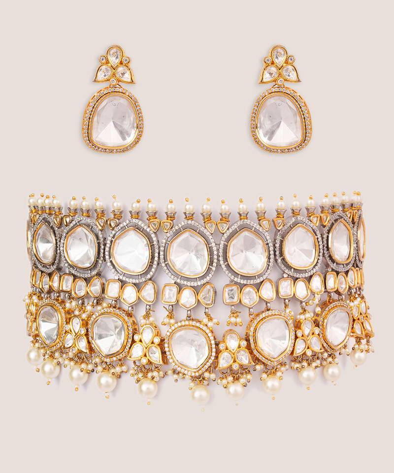 Gold plated kundan choker necklace set