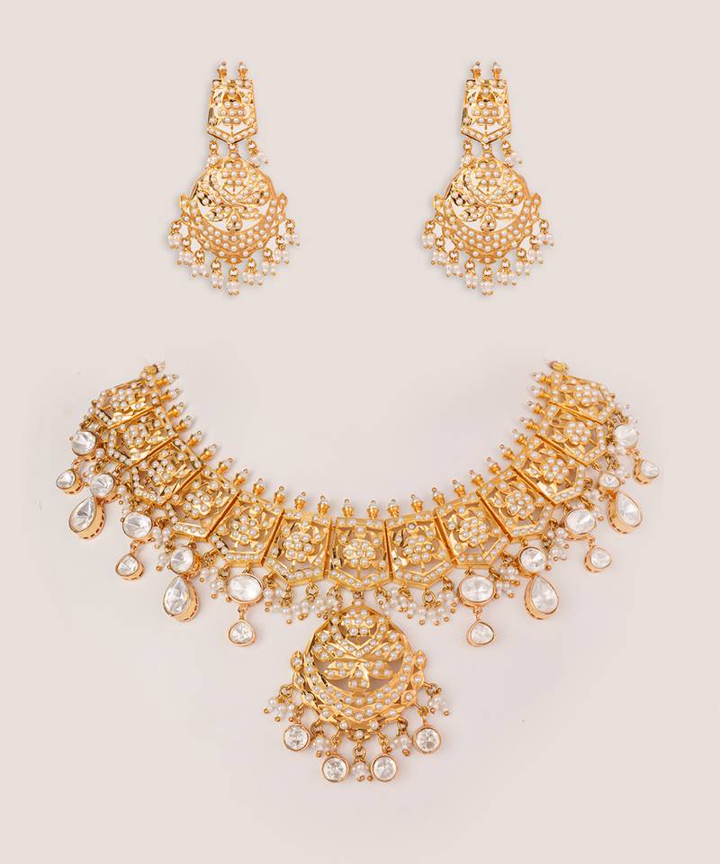Gold plated kundan necklace set
