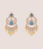 Gold plated kundan blue stones danglers earrings