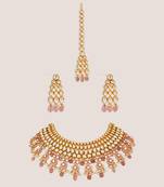 Gold plated kundan pink stone necklace set