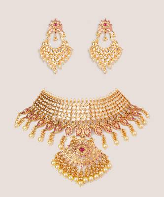 Gold plated kundan necklace set 1