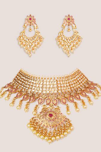 Gold plated kundan necklace set