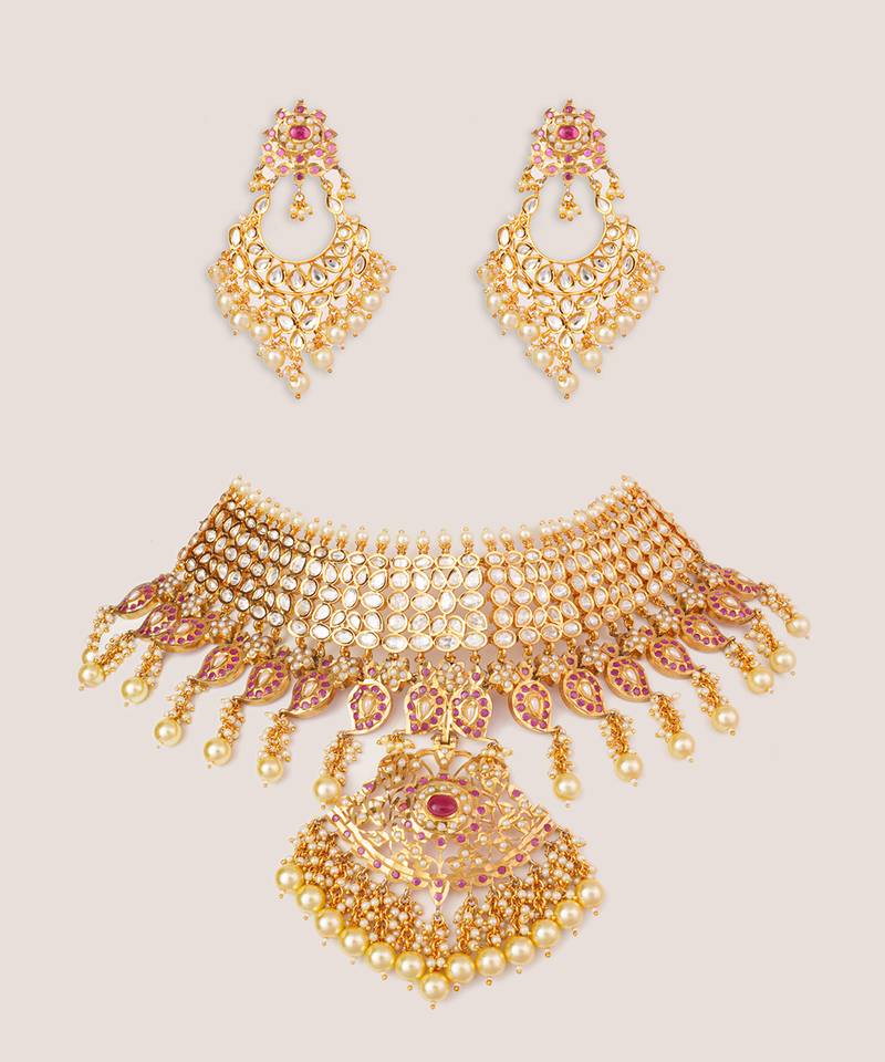Gold plated kundan necklace set