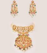 Gold plated kundan multicolor stones choker necklace set